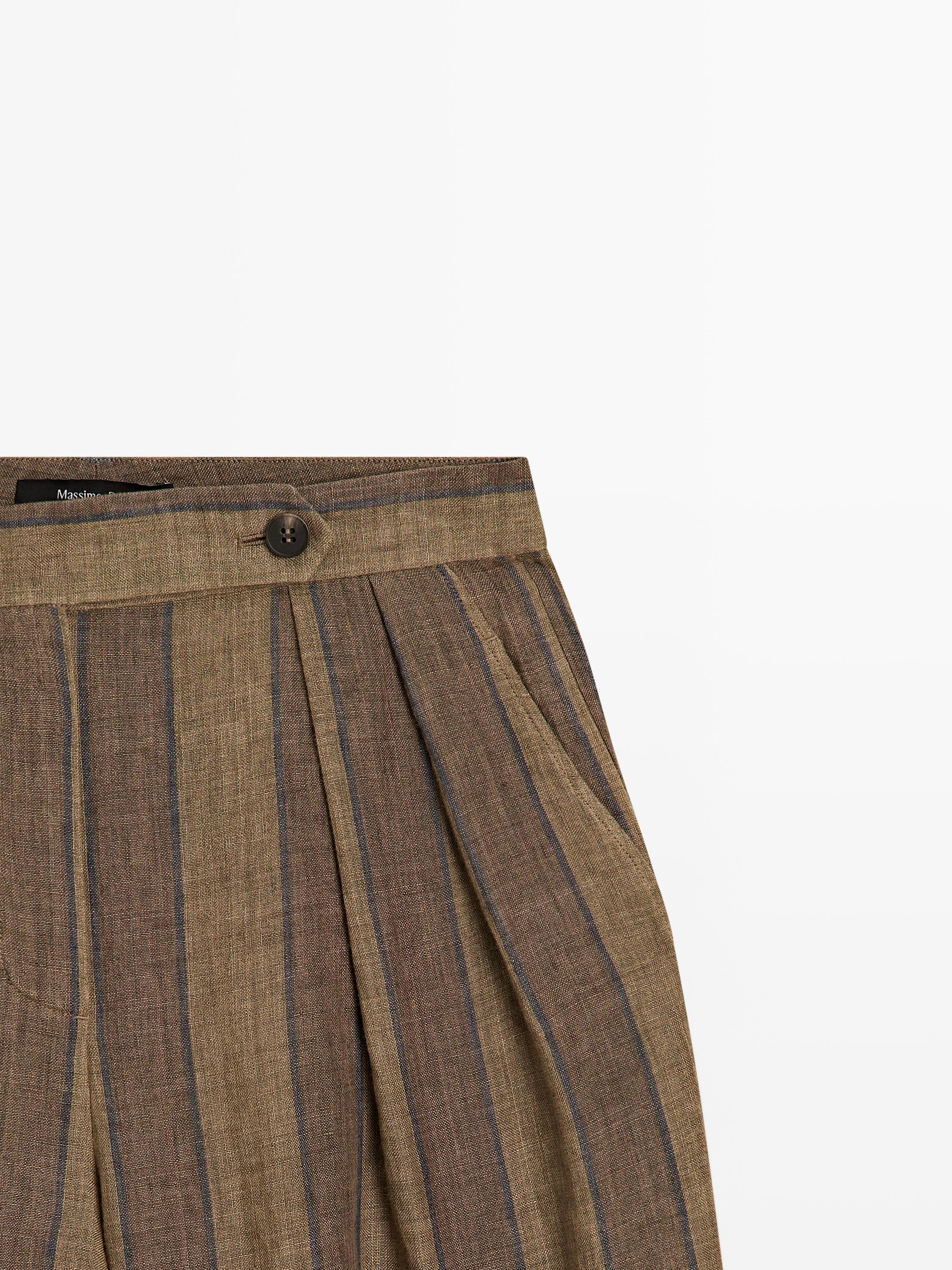 Striped linen wide-leg trousers
